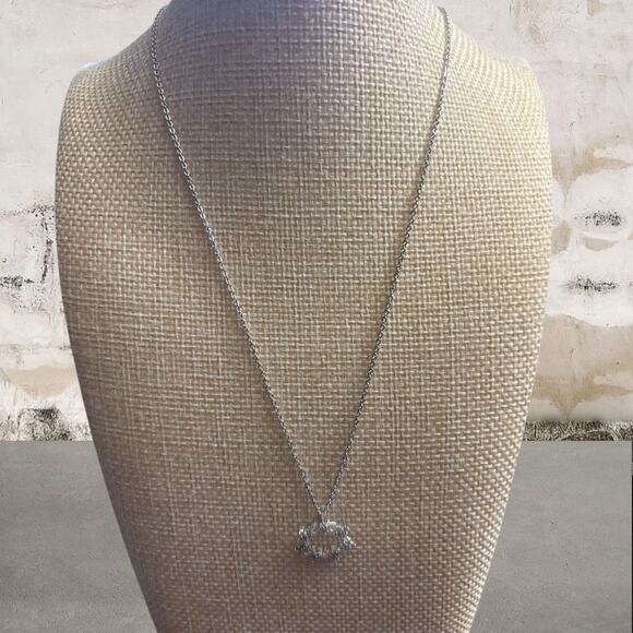 White Gold Plated Necklace with Circle Charm NEW - Picture 1 of 3